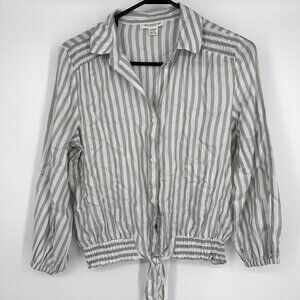 Beach Lunch Lounge Sage Green Stripe Blouse‎ Size XS Tie Front